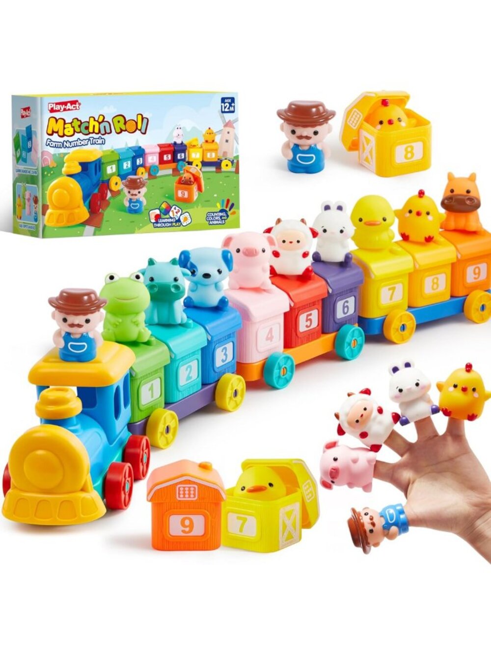 Montessori Learning Toys for Toddlers 1-3, Counting & Sorting Farm Train Set